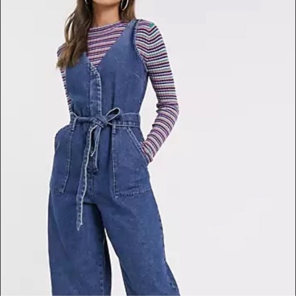 ASOS Curve Women's Blue Denim Jumpsuit with Tie Waist Sz 20W